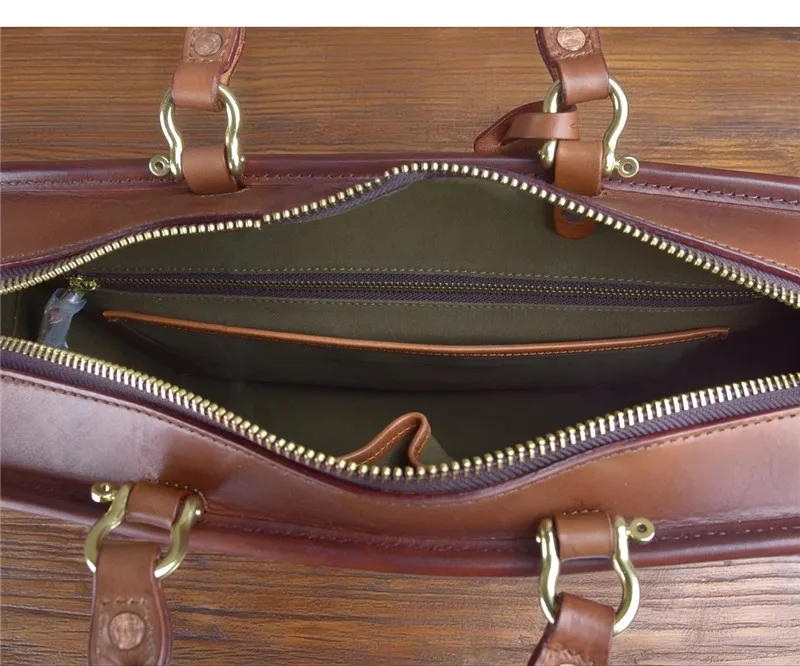 Maletín de cuero genuino hecho a mano para hombres y mujeres, bolso de mano de gran capacidad para computadora portátil, bolso de mensajero antirrobo, diseñador vintage de negocios