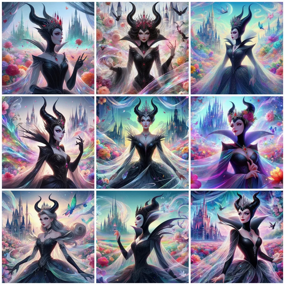 Disney Cartoon Diamond Painting Maleficent Novelty 2024 Mosaic Set Villains Embroidery Flower Full Display Pictures Home Decor