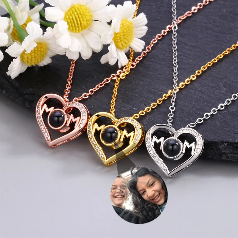 

Custom Photo Necklace Personalized Photo Love Heart Projection Pendant Customized Love Necklace for Mom Birthday Mothers Day