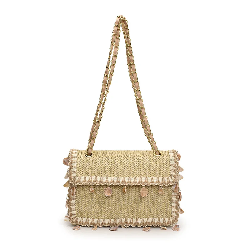 

Women Woven Crossbody Bag Fashion Tassel Flip Shoulder Bag Versatile Commuting Chain Small Square Bag PU Woven Patchwork Handbag