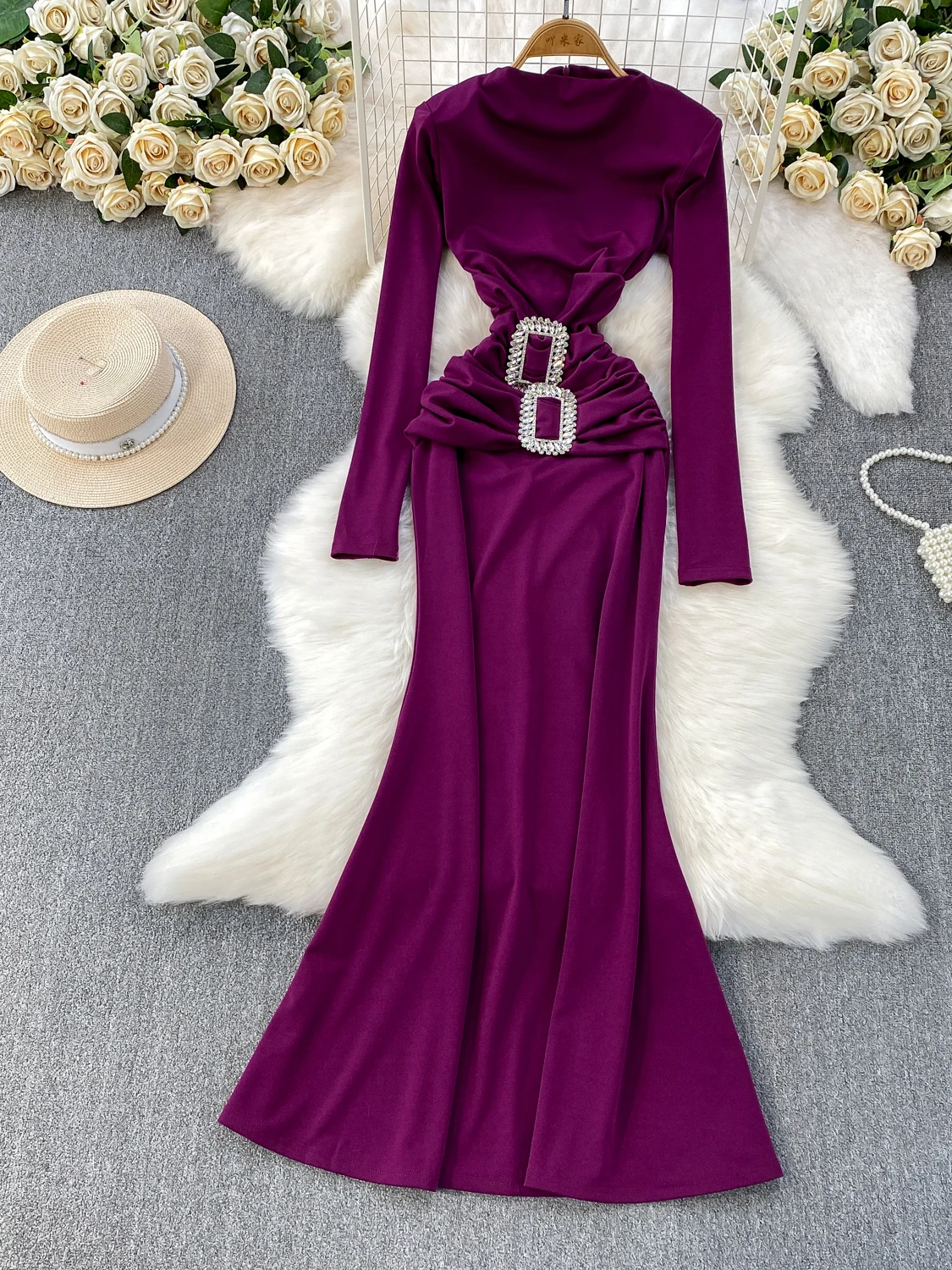 Ele Fi Tail Długa, modna sukienka damska na jesień i zimę z wysokim stanem, zapinana na guziki, elegancka, do pracy.