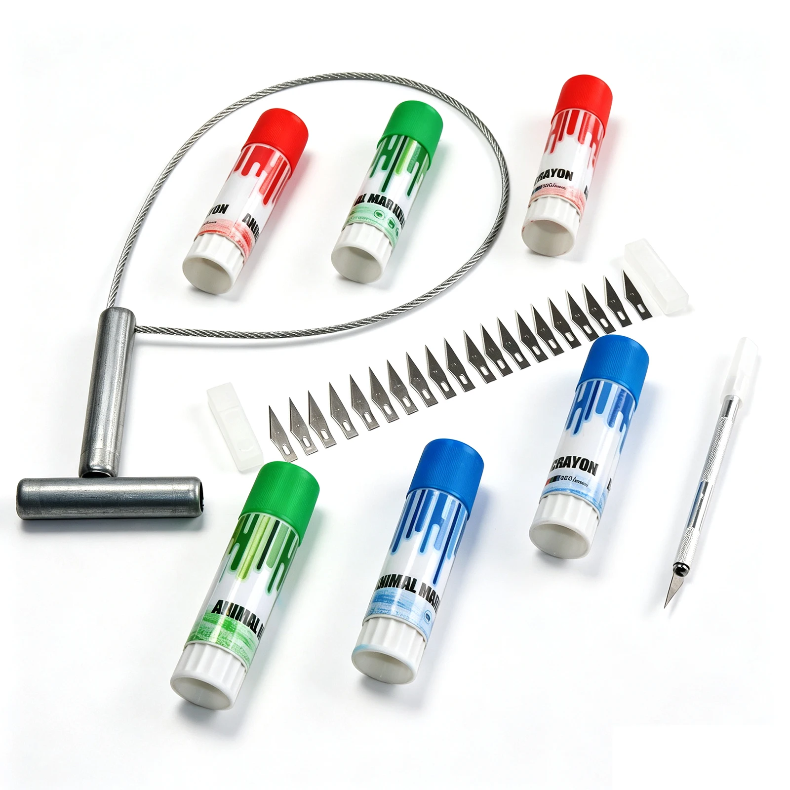 Livestock Pig Breeding Kit Pig Restraining Wire Rope Animal Marking Crayon Knife with Blades Farm Piglet Management Tools Set