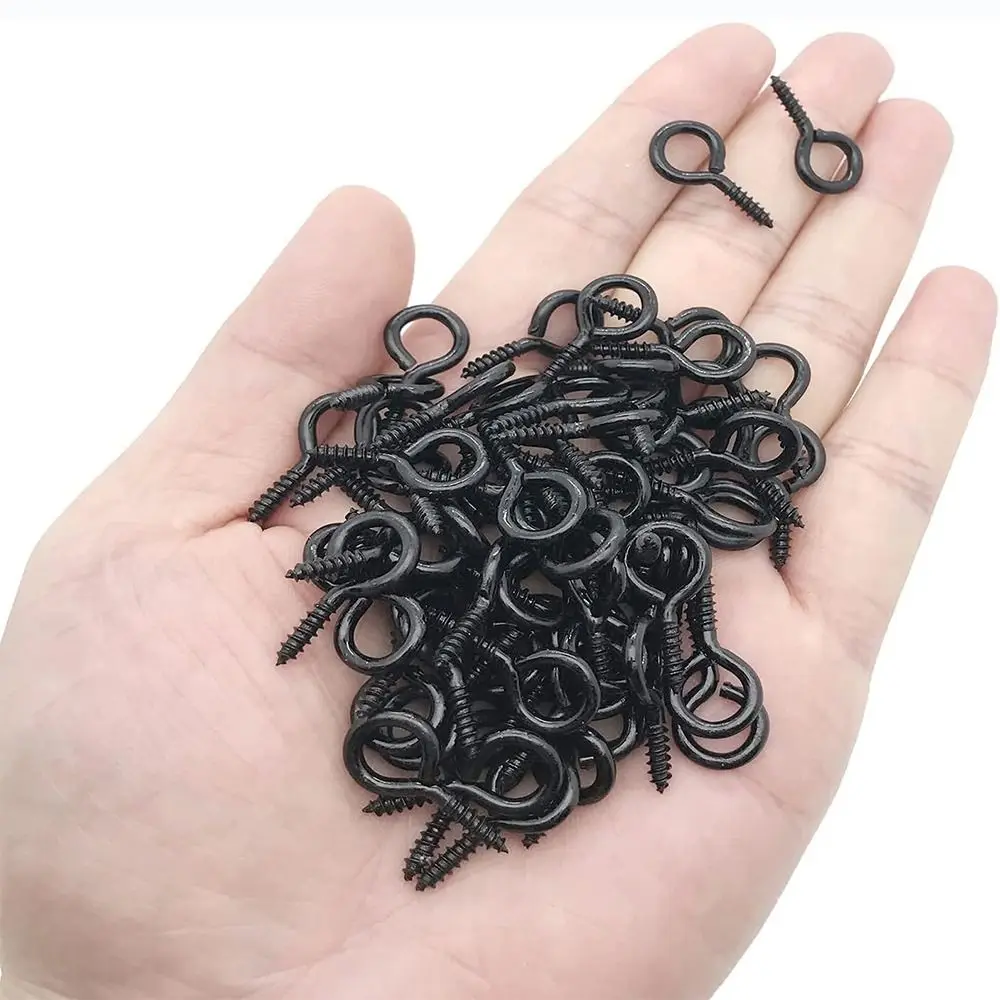 50Pcs Zinc Plated 1'' Screw Eyes Black Metal Metal Eye Hook Self Tapping Eyelet Screws Lifting and Securing Cables