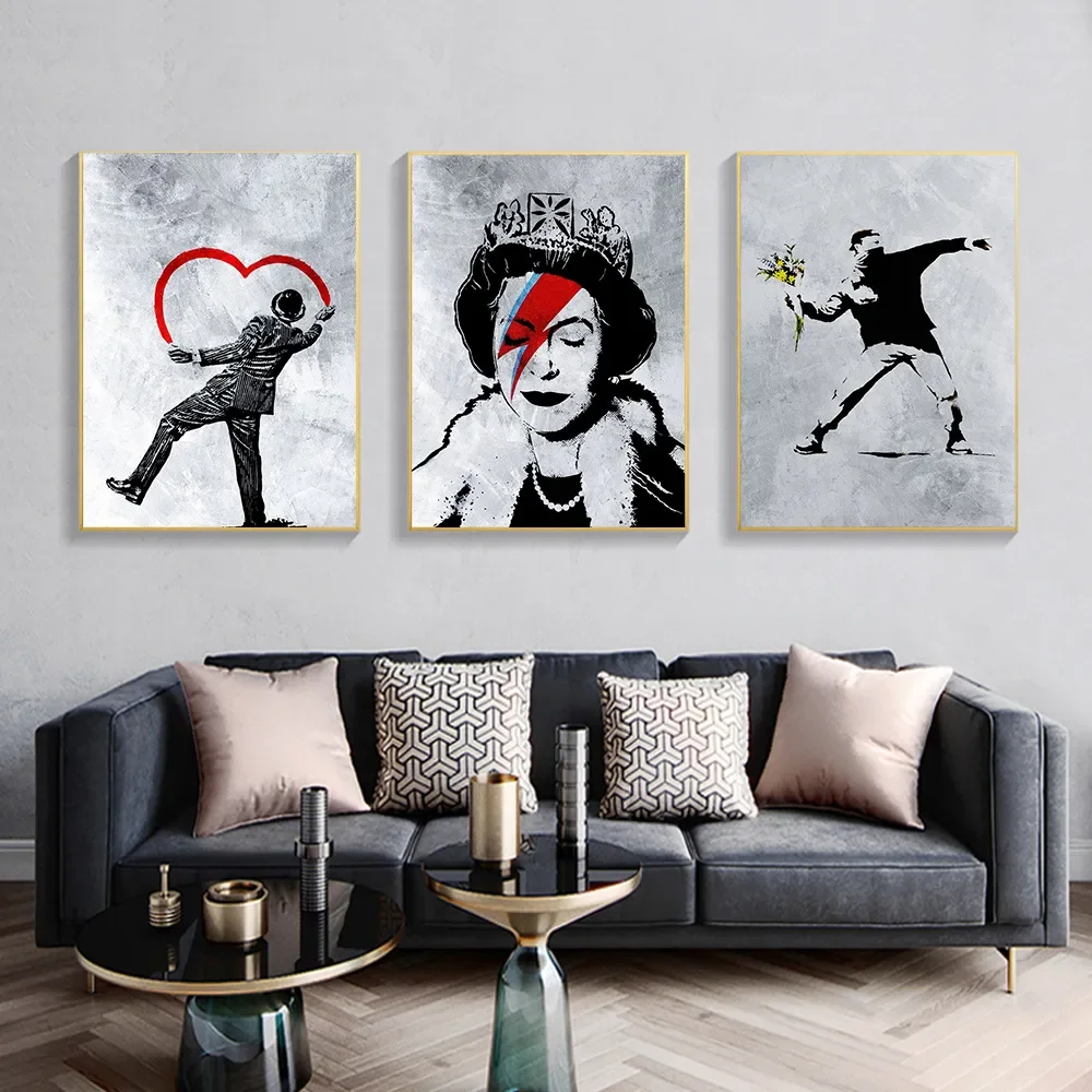 BANKSY Graffiti Street Girl Queen Robot Modular Wall Art Canvas Paintings Pictures Prints Poster Home Decoration For Living Room