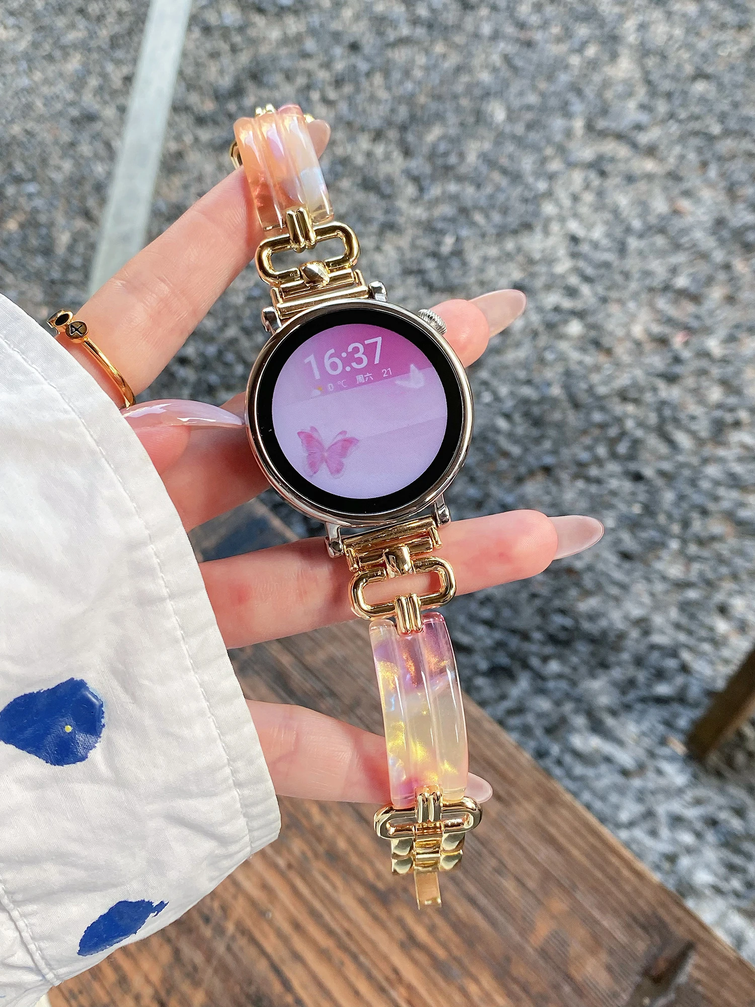 

Роскошный красочный металлический ремешок из смолы для Huawei 8/9/10 FIT3 GT4/5 41/46 мм, женский браслет для универсального часов с ремешком шириной 18/20/22