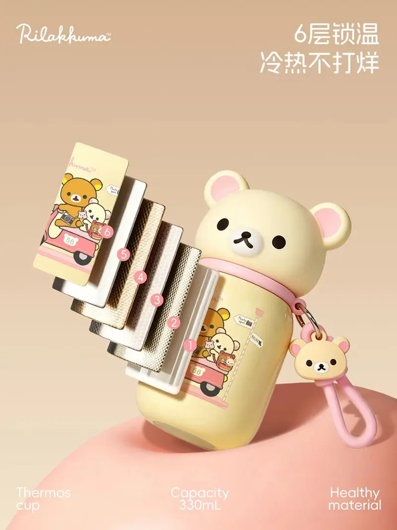 Kawaii Rilakkuma Cartoon Stainless Steel Vacuum Insulated Water Bottle 330 Ml Leakproof Thermal Mug For Indoor Outdoor Daily Use view 4