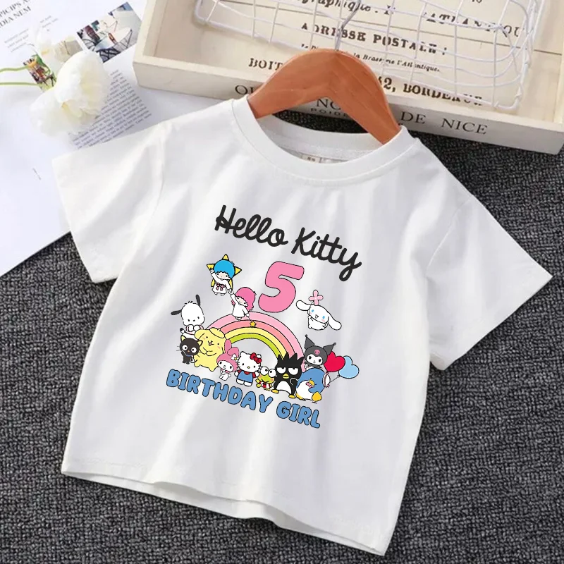 

Милая футболка Hello Kitty для дня рождения, летняя одежда с короткими рукавами в стиле каваи, удобная дышащая футболка с принтом в стиле аниме, подарок