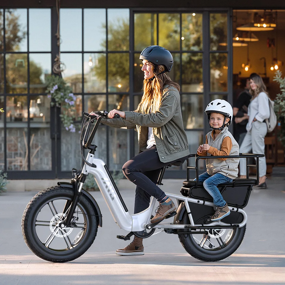 20 Inch Long Tail Electric Cargo Bike 48V Folding Urban Commuter Ebike for Family Kids Pets Large Rack City Transport image 5
