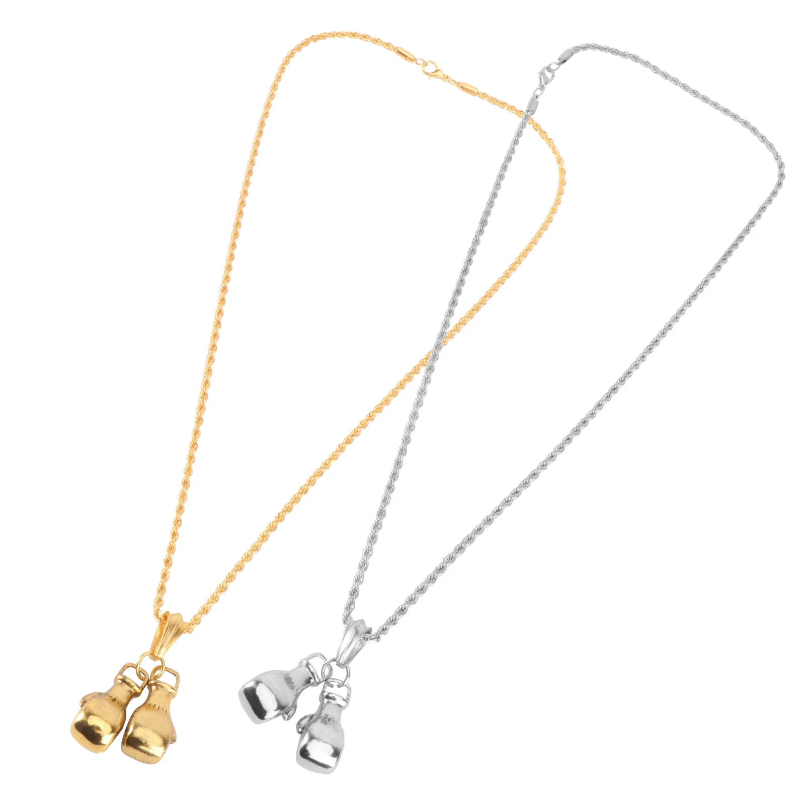 

2Pcs Boxing Gloves Necklace Creative Metal Pendant Punk Fashion Collarbone Necklace for Women Men Stylish Gift