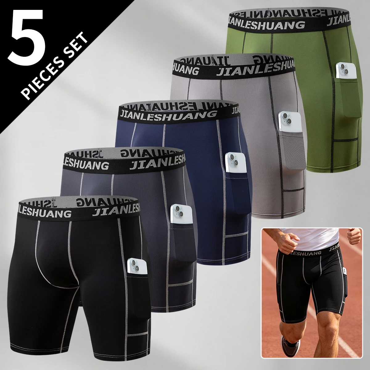 5-Piece Men's Flat Leg Pants All Season Solid Color Fashionable Sporty Comfortable Elastic Waist Square Leg Pants Pocket Shorts