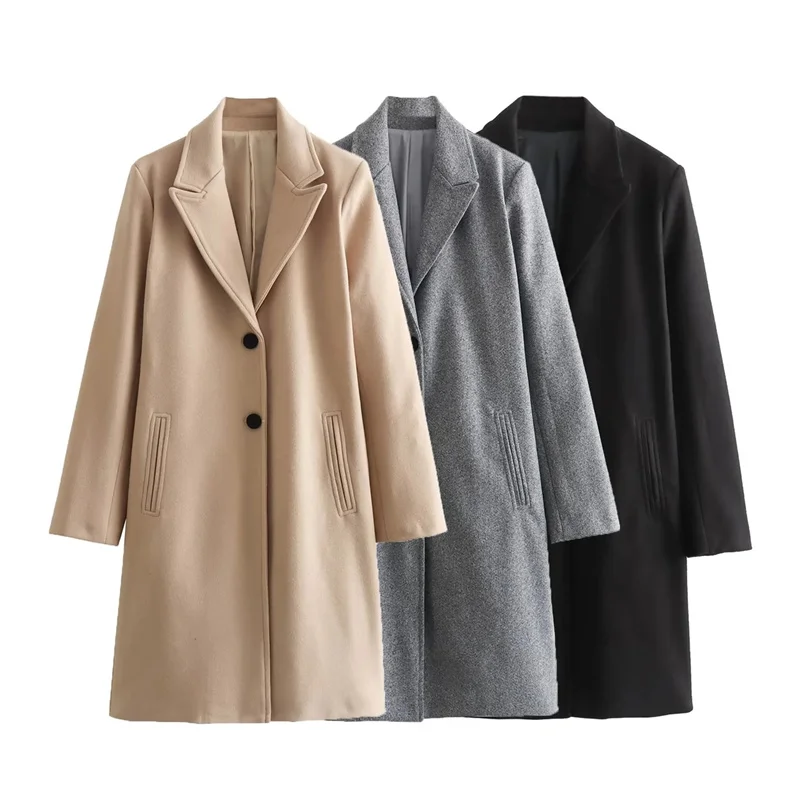 

Women Woolen Coat Retro Single-Breasted Solid Long Jacket Female Soft Coats Streetwear Overcoat Autumn Winter XQ10