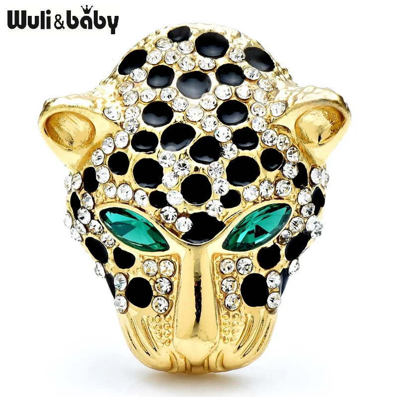 Wuli&baby Lovely Rhinestone Leopard Head Brooches For Women Men 2-color Run Fast Animal Party Office Brooch Pins Gifts