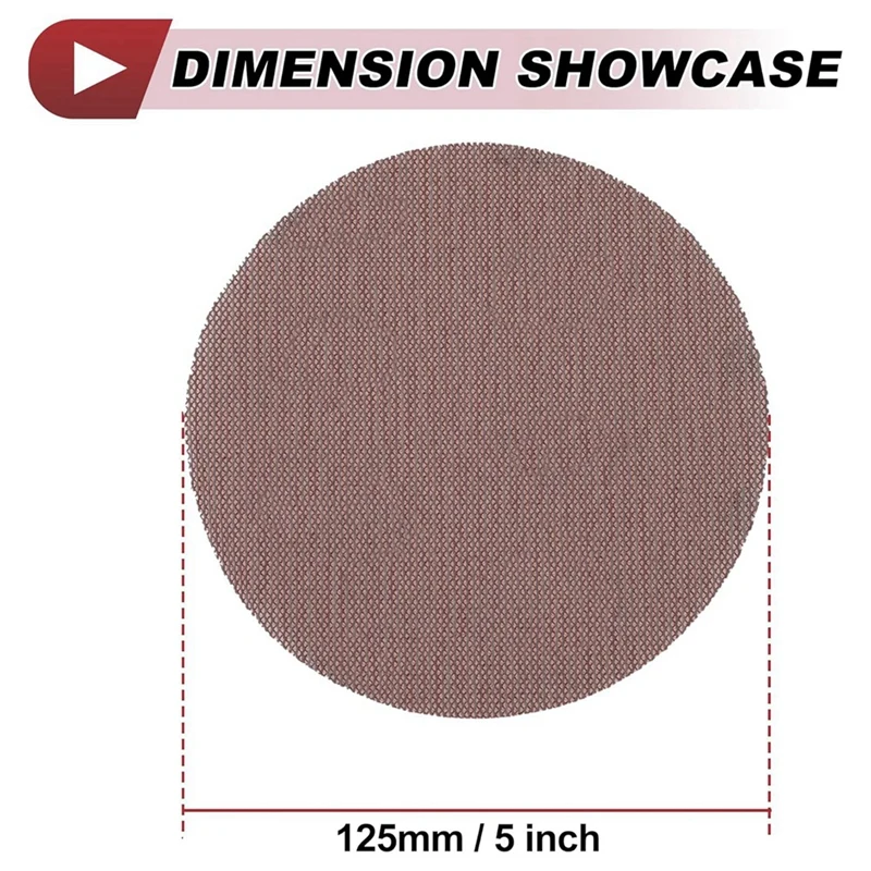 GIGI 50 Stück 5 Zoll Abranet Schleifnetz Anti-Verstopfung Hakenschlaufe Staubfreies Netz Schleifpapier 400 Körnung Braunes Aluminiumoxid