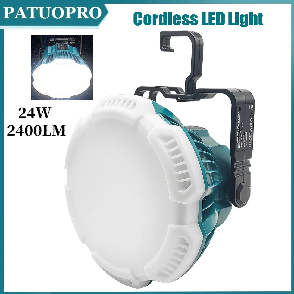 24W Cordless LED Work Light Outdoor 4 Brightness Portable Lanterns Floodlight Spotlight For Makita 18V Battery (No Battery)