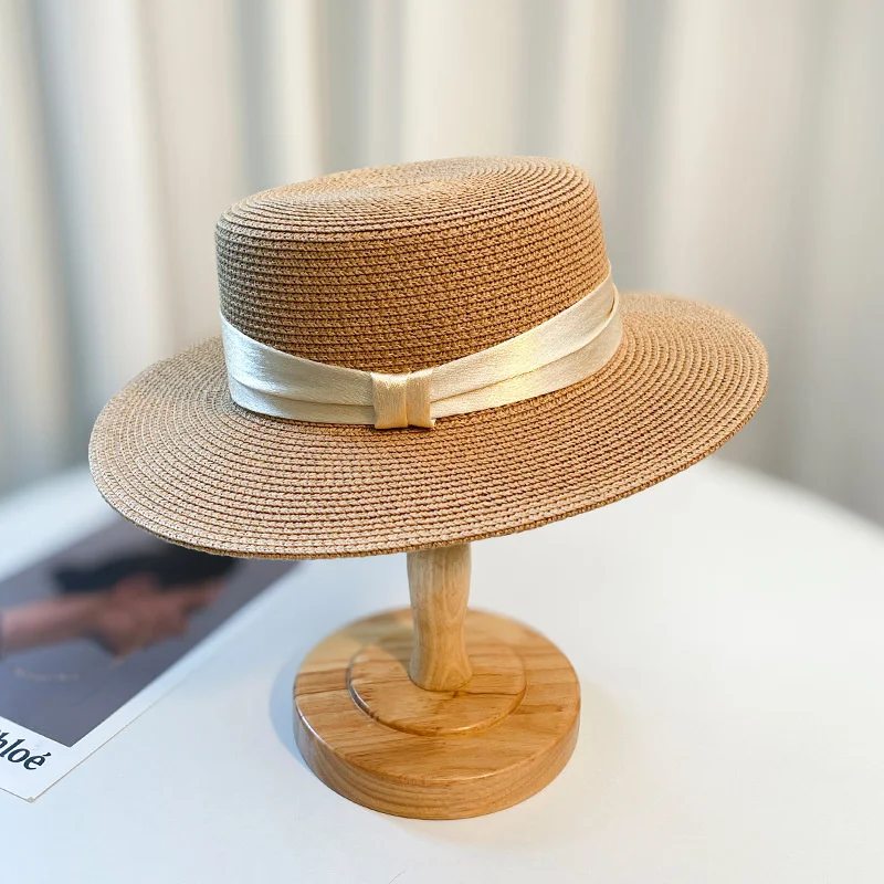 The Four SeasonsRetro HatPanamaFlatBrimmed SonnenhutEimerhut UV-Schutz Sonnenhut für Strand MiniBow Urlaub Handgefertigter Strohhut