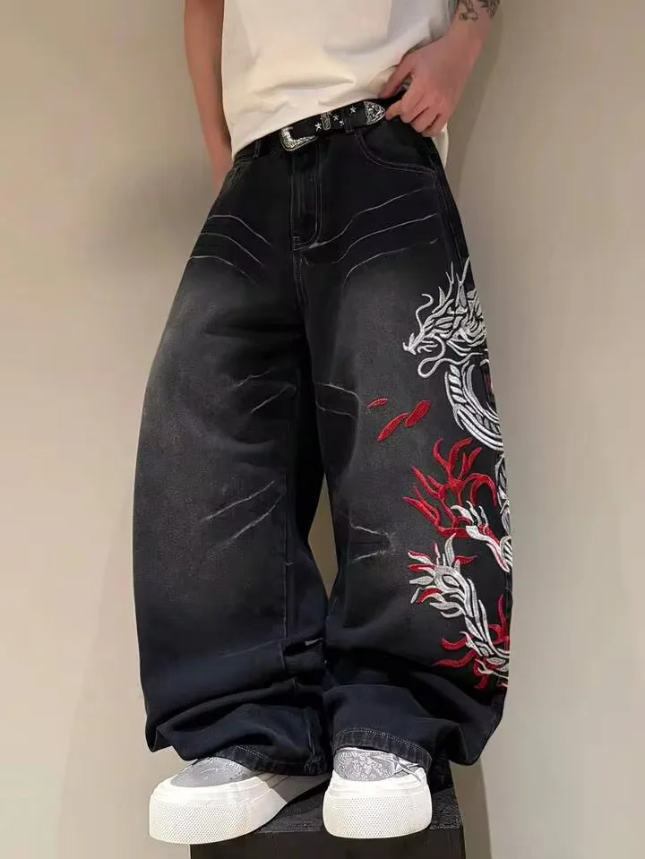 Newly designed embroidered jeans classic retro high-end street fashion brand straight-leg jeans for men suitable trendy for men