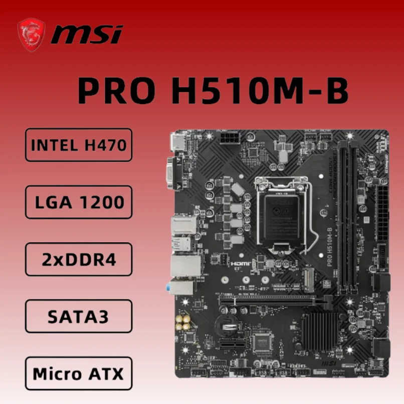 MSI motherboard PRO H510M B Intel H510 LGA 1200 compatible with 2x DDR4 MAX 64GB USB3.2 Micro ATX compatible with 11 cpus，h510 m