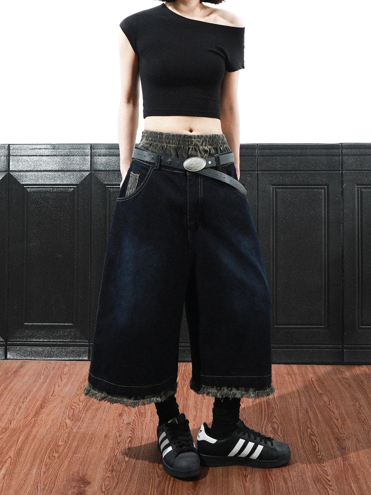 

Джинсы AWE EXISTS в американском стиле ретро с двойной талией и леопардовым принтом, мужские и женские широкие брюки на семь футов, джинсы