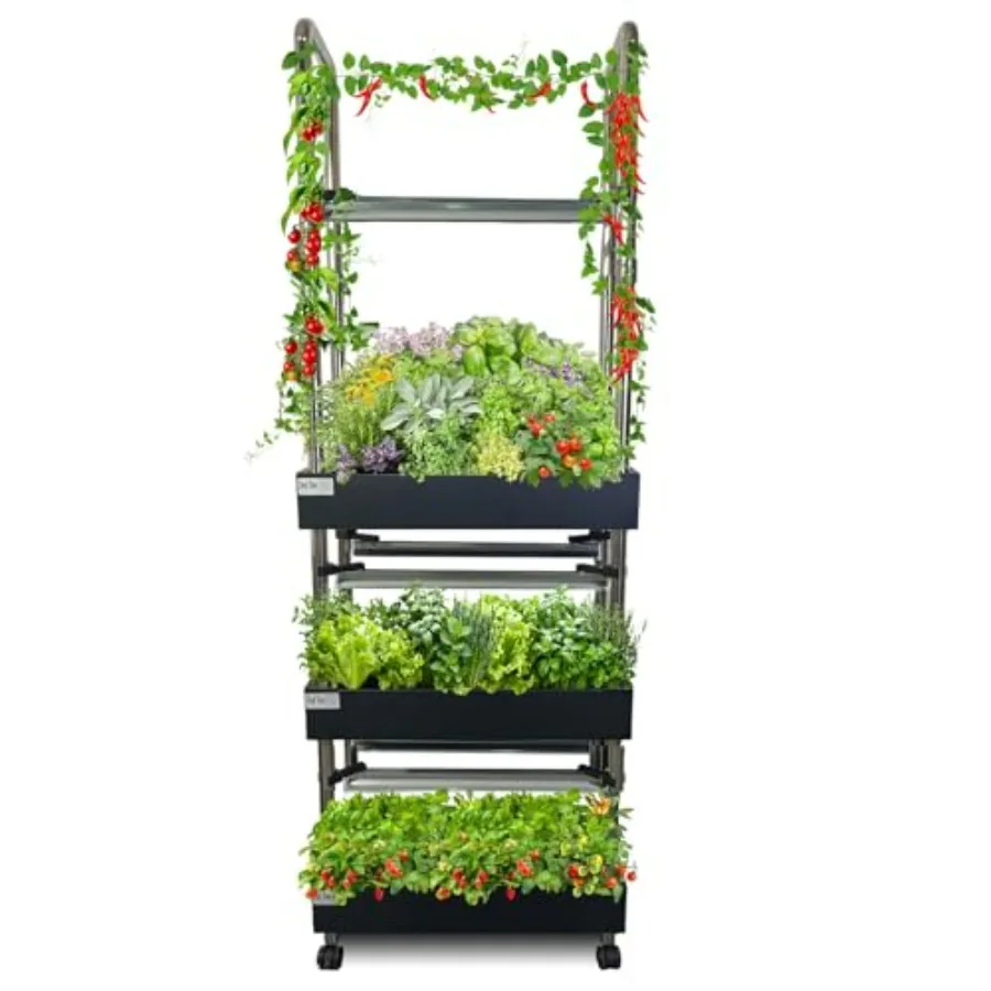 

Indoor hydroponics growing system: vertical garden with smart full-spectrum lights, auto water circulation, white aluminum fram