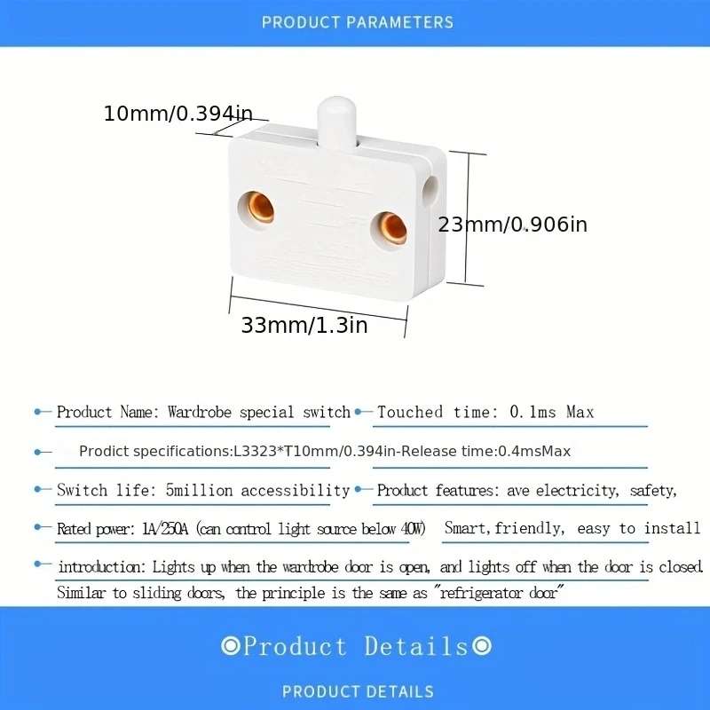 Automatic Reset Switch Closet Cabinet Light Switch Household Cabinet Door Control Switch Wardrobe Light Switch