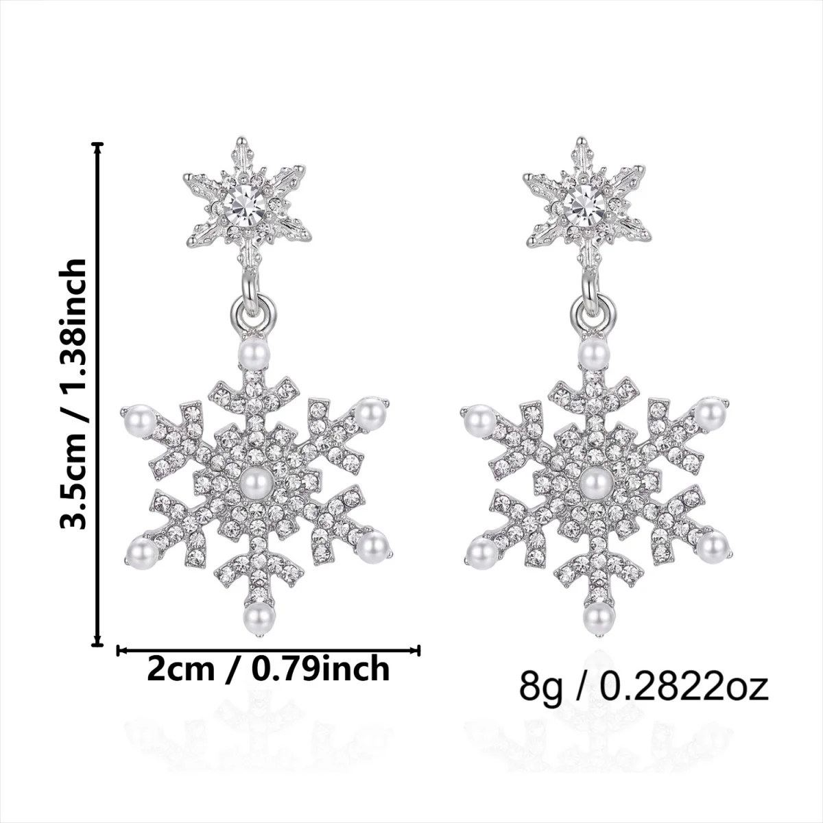 Weihnachtliche funkelnde Strass-Ohrringe mit simulierten Perlen und Schneeflocken für Damen, Neujahrsparty, Schneeflocken-Ohrringe, Feiertagsschmuck – Detail 32