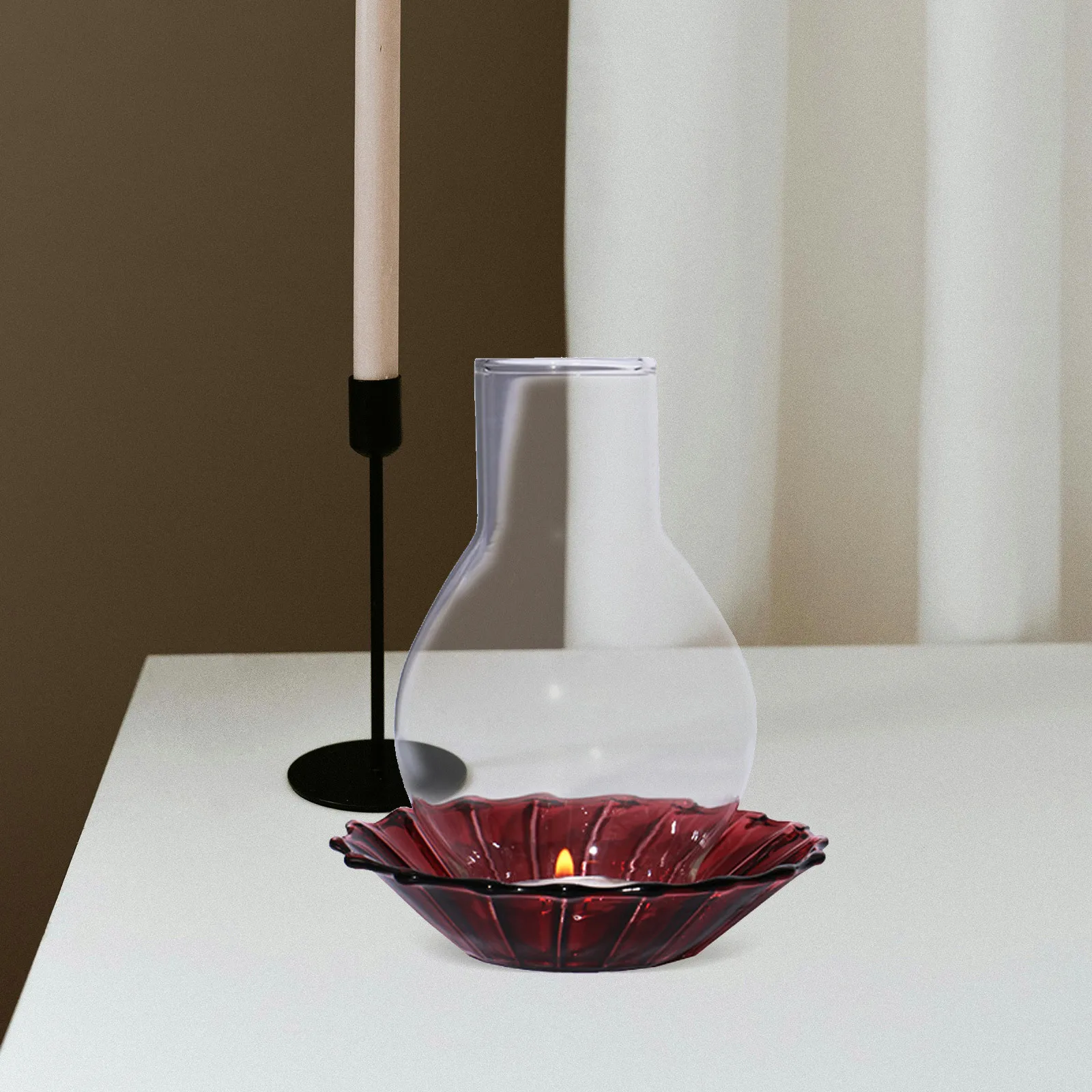 

Clear Glass Cover Straight Cylinder Transparent Holder Sleeve for Home Decor Desktop Romantic Atmosphere Windproof