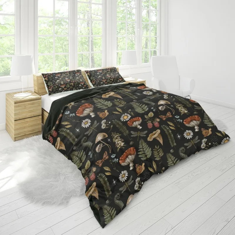 Bettwäsche-Set mit floralem Pilzmuster, 3D-gedrucktes Bettbezug-Set, hautfreundlich, für Einzelbett, Doppelbett, Schlafzimmerdekoration, Geburtstagsgeschenk – Detail 5