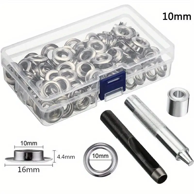 Kit de Ferramentas para Ilhós (Grommet) Diâmetro 10MM/12MM Prata para Roupas, Calçados, Bolsas, Artesanato em Couro e DIY