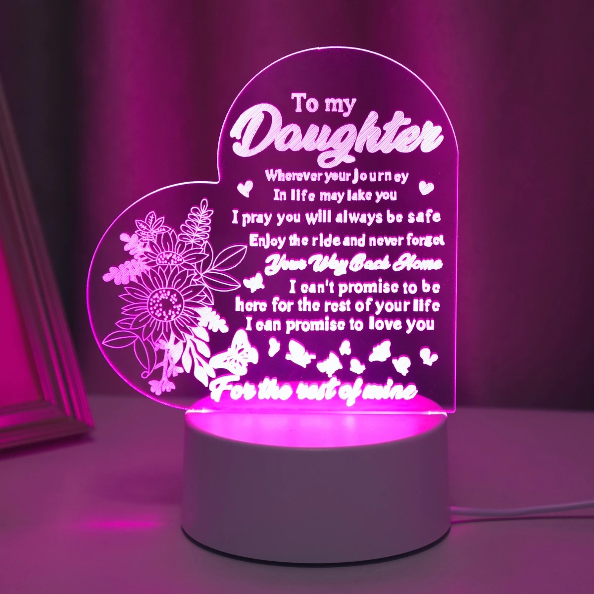 A special gift for my daughter - a night light perfect for birthdays, Christmas, Thanksgiving, graduation, and weddings!