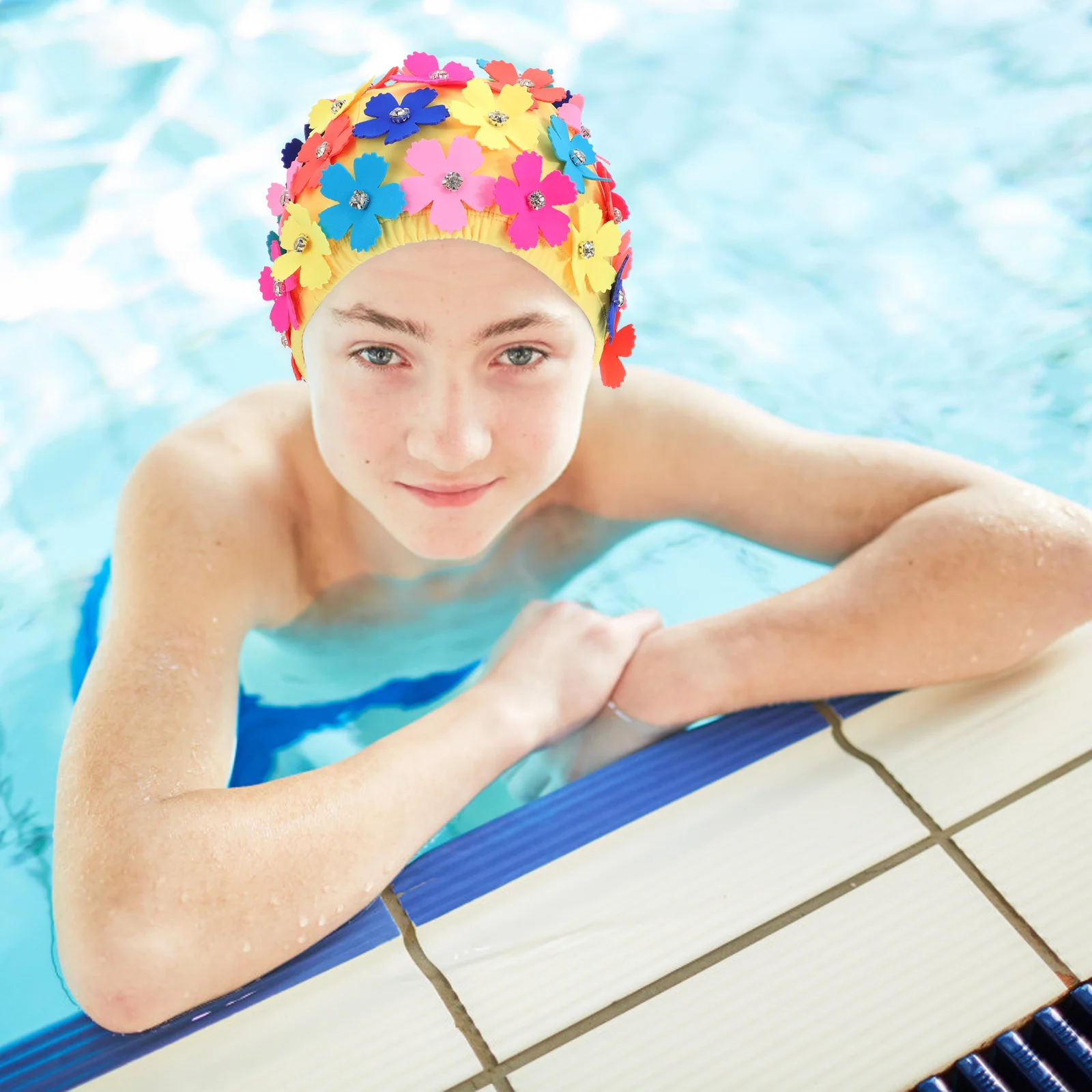 

1 pc Ladies Flower Swimming Caps Women Petal Bathing Hat Elegant Floral Design Non-Slip Reusable Nylon Shower Cap For Women