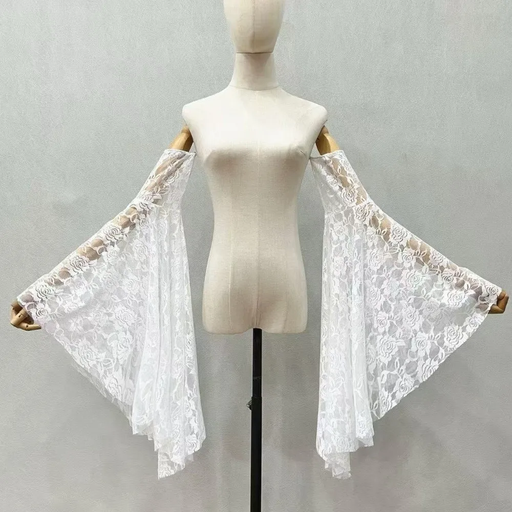 Elegant Long Tulle Sleeves Flower Embroidery Arm Decor Thin Sheer Bridal Gloves Comfortable Sunscreen Lace Arm Sleeves
