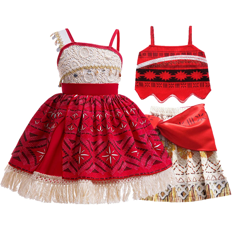 Girls Moana Fringe Beach Dress Kids Cosplay Beach Adventures and Stage Performances Dresses Children Comfortable Cute Clothing