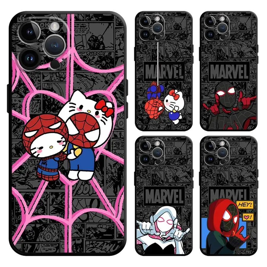 Чехол для телефона Marvel Cute Spidermans Kitty для Apple iPhone 7 8 Plus 13 Mini 12 XS Max 15 ProMax 11 Pro SE XR 16 14 Pro Cover