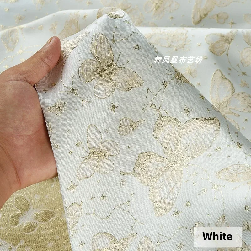 Brocade Jacquard Fabric New Chinese Style Beige Vest Jacket Designer Wholesale Cloth for Apparel Sewing By The Meter Diy