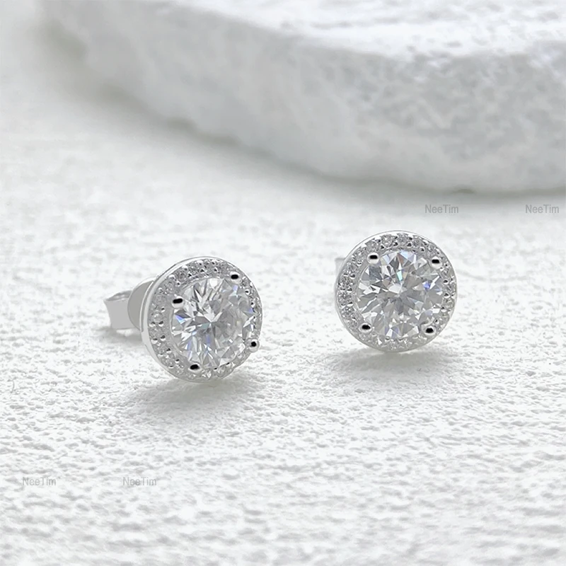 NeeTim 0.5-2CT Moissanite Stud Earrings for Women Sparkling Lab Diamond Sterling Silver S925 Wedding Party Jewelry Certified