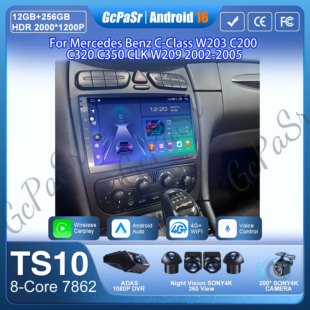 

Автомобильный радиоприемник Android 15 для Mercedes Benz C-Class W203 C200 C320 C350 CLK W209 2002-2005 GPS Android Auto Video Carplay без 2din DVD