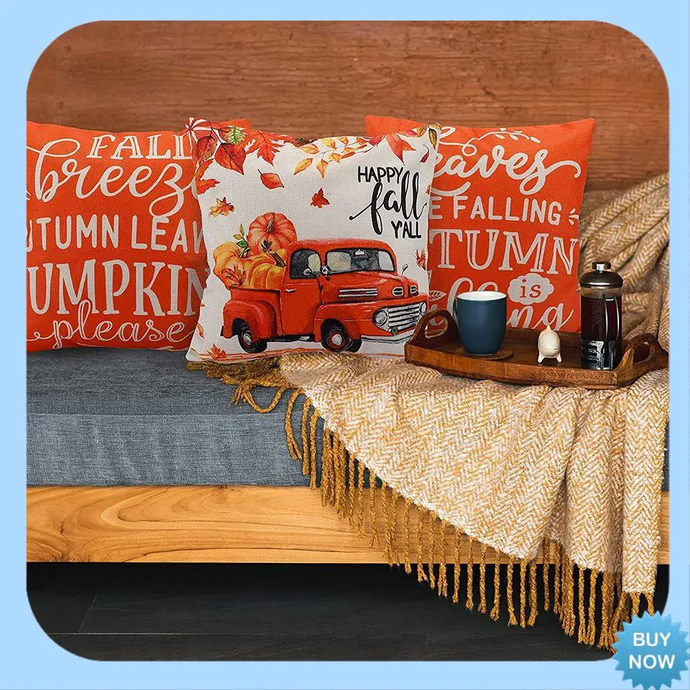 

A47Z Fall Pillow Covers 18X18 Set Of 4 Outdoor Throw Pillowcase Farmhouse Thanksgiving Decorations For Home Decor