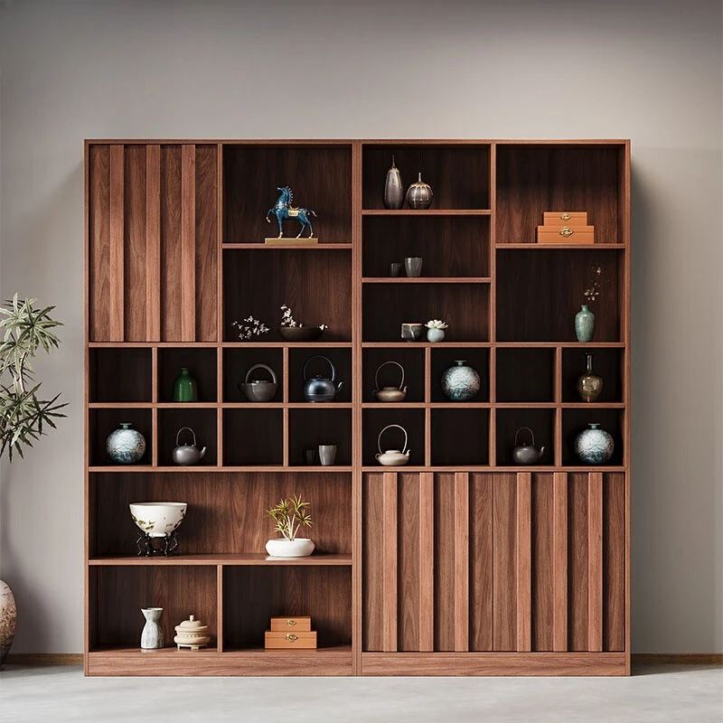 

New Chinese-style solid wood Bogu frame display cabinet integrated against the wall Duobao Pavilion storage cabinet shelf living