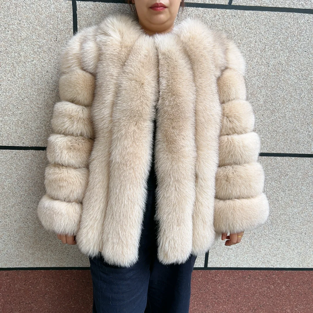 HUAQIUMEISI Real Fox Fur Coat Women's Autumn and Winter Vertical Bar Natural Fox Jacket New Fashion Silver Fox Fur Coat