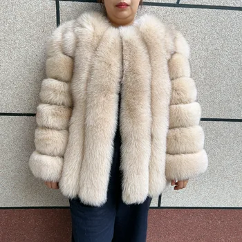 Real fox fur coat women's autumn and winter vertical bar nat...