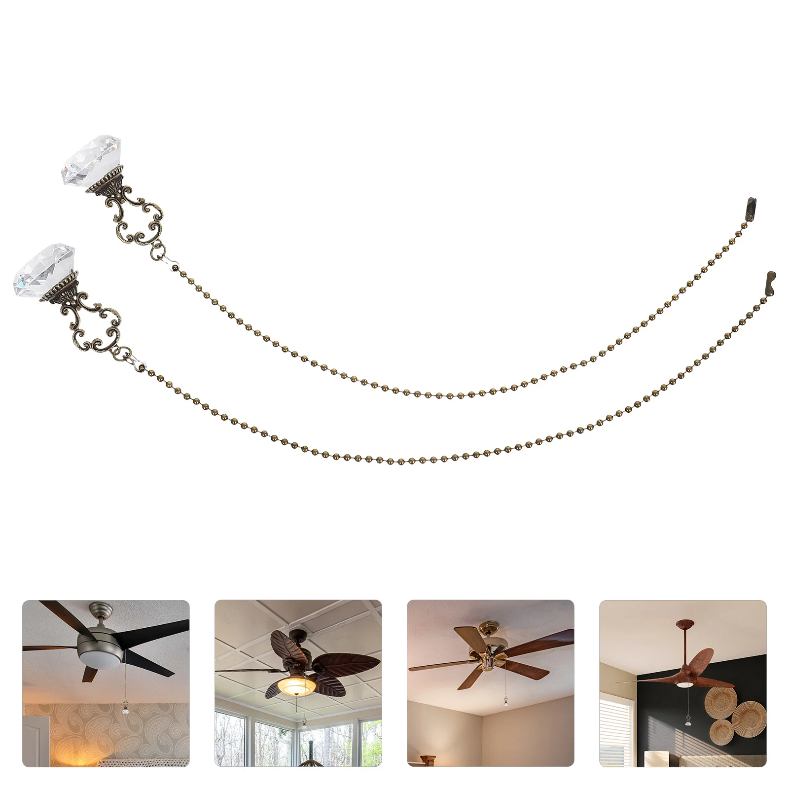 

2Pcs Clear Pendant Chain for Light - Stylish Crystal Ceiling Fan Pull Chain Extension Vintage Lamp Decor Fixture