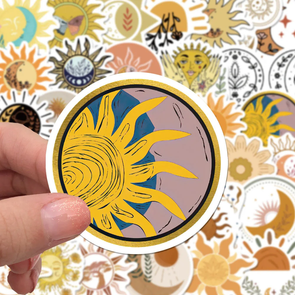 

10/30/50pcs Retro Bohemian Art Moon Sun Flower Stickers Aesthetic Decal DIY Notebook Motorcycle Car Bike Cartoon Kid Sticker Toy