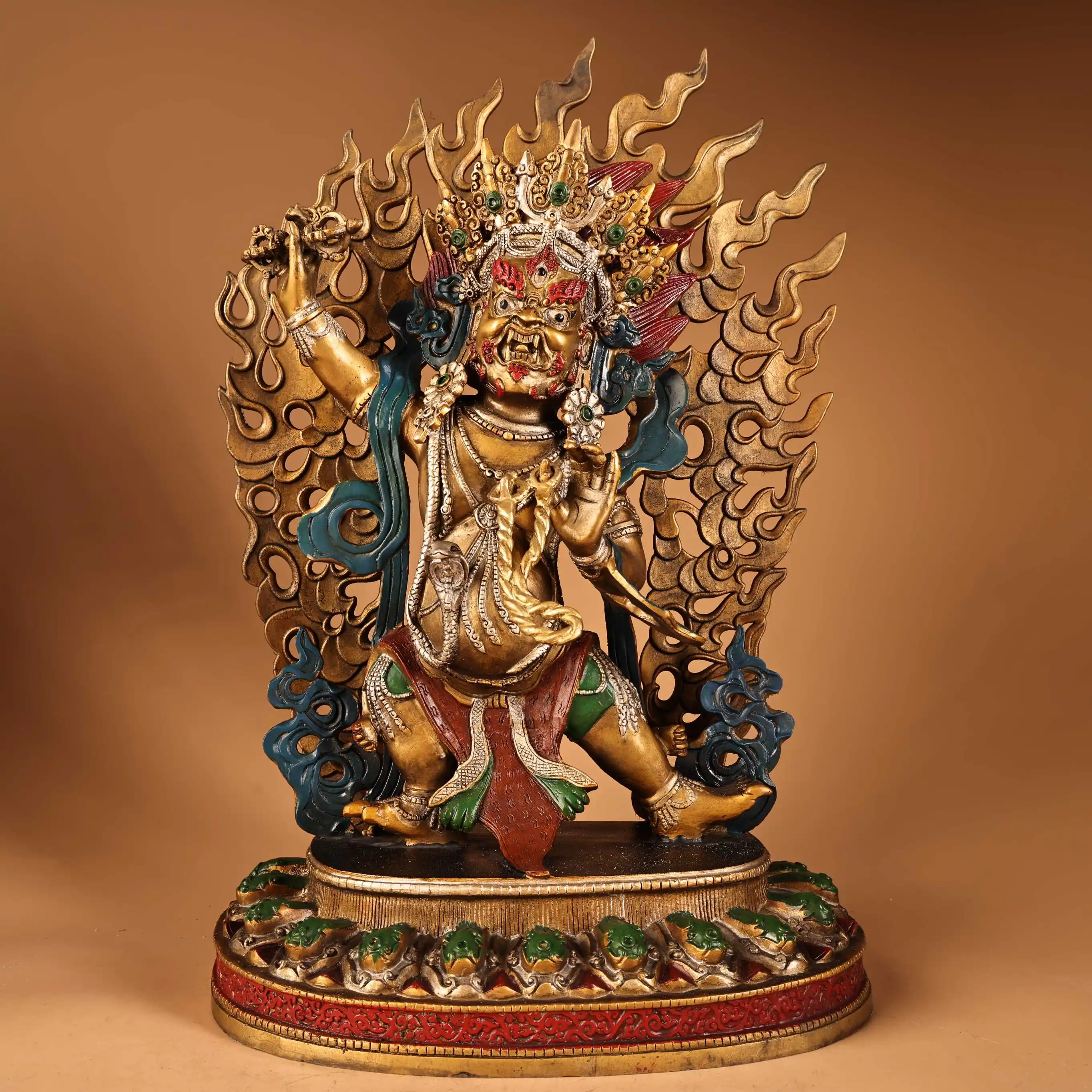 

Bronze Outline in gold Painted High Relief Vajrayana Bodhisattva backlight Standing Buddha Lotus Terrace Worship Hall