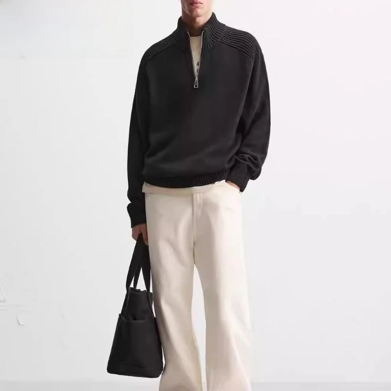 

Autumn Winter New Men's Knitted Long Sve Slim Fit Zipper High Collar Sweater Color Casual Wear Comfortable Knitwear
