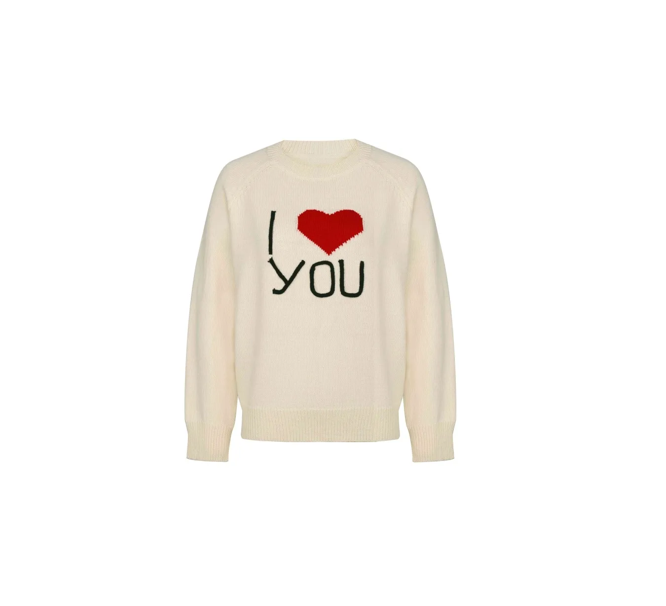 

Women's Cream Heart Print Knit Sweater Crew Neck Casual Long Sleeve Pullover I Love You Design Comfortable Fashion Top