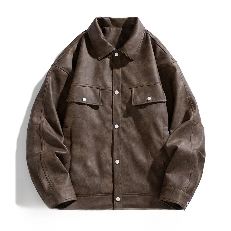 

Новая модная мужская свободная замшевая рубашка-куртка 2025 года, повседневная верхняя одежда в корейском стиле, осенняя новинка JK230