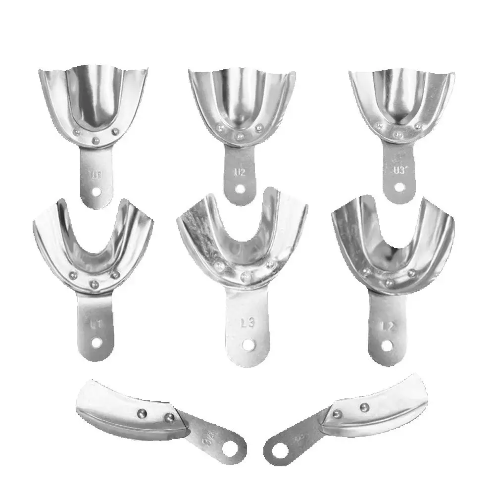 

2pcs Aluminum Alloy Dental Tray Impression Autoclavable Metal Teeth Trays Holder Full Set Dentistry Lab Tool Dentist Instrument