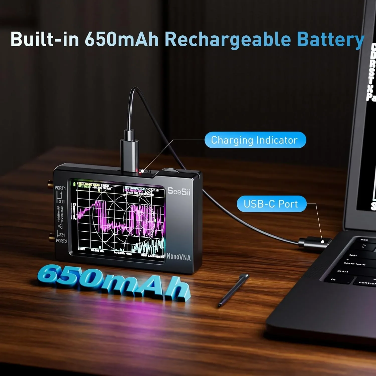 SeeSii NanoVNA-H HW3.6 Vector Network Analyzer, 10KHz-1.5GHz MF/HF/VHF/UHF Spectrum Analyzer with SD Slot, TDR & Android Support
