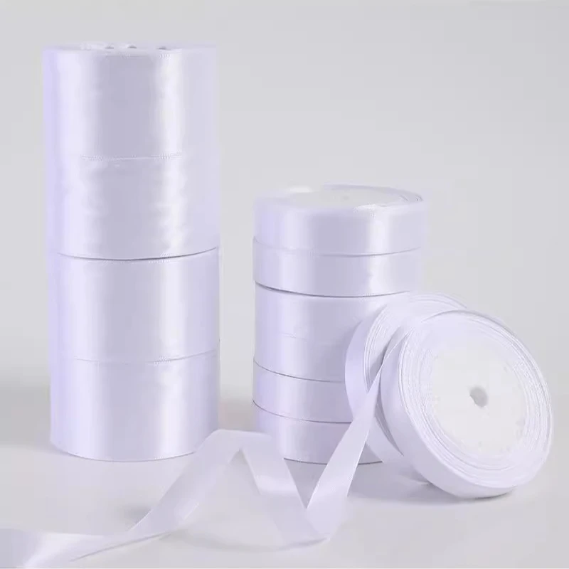 6mm~75mm 25Yards/roll Solid White Satin Ribbon Wedding Decorative Gift Box Bow Wrapping Belt DIY Crafts Decor Clothing Accessory