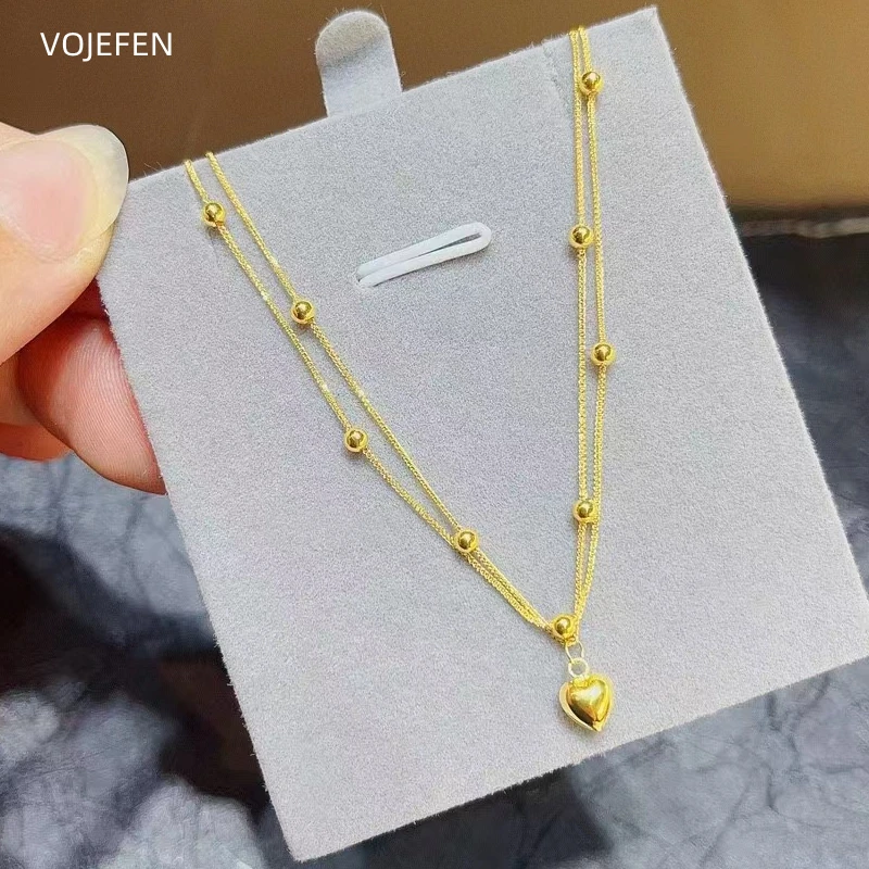 VOJEFEN 18K Pendant Heart Necklace Original AU750 Pure Gold Rope